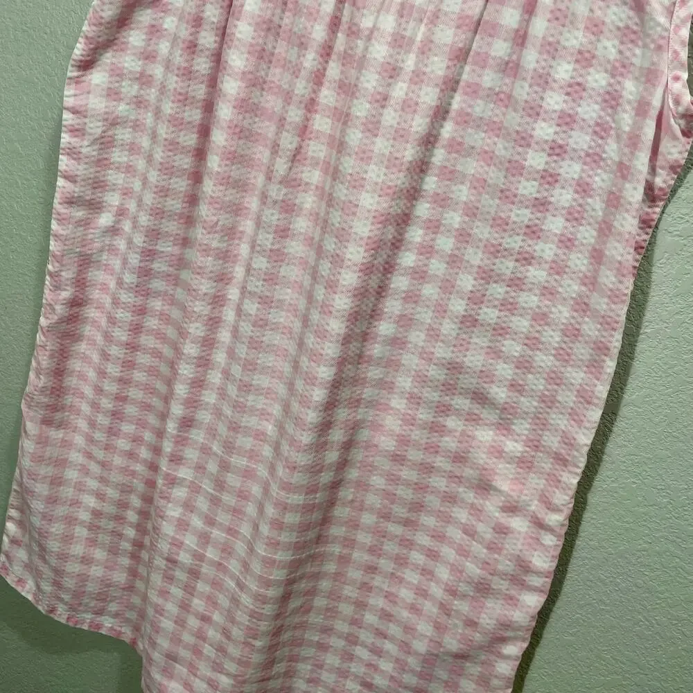 Vintage 1980s Blair Pink & White Gingham Sleeveless House Dress Womens Large - Picture 5 of 10